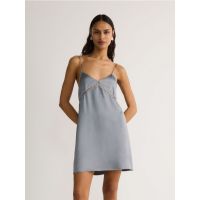 Rochie mini din satin - albastru-pal