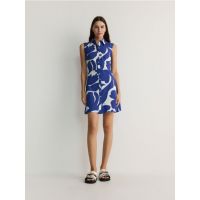Rochie mini din bumbac - albastru-deschis
