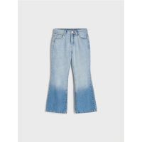 Blugi flare cu crac decorativ - albastru