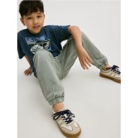 Pantaloni jogger cargo cu efect prespalat - verde-prafuit