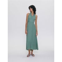 Rochie cu snur decorativ la decolteu - verde-menta
