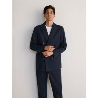 Blazer comfort fit cu continut ridicat de in - bleumarin
