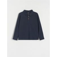 Tricou polo oversized, cu maneca lunga - bleumarin