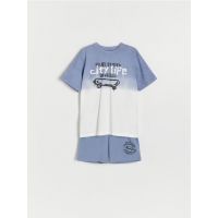 Pijama din bumbac cu imprimeu - albastru-violet
