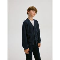 Cardigan din material structurat, cu buzunare - bleumarin