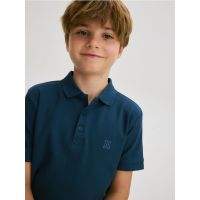 Tricou polo cu detaliu brodat - Albastru metalizat
