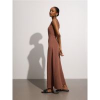 Rochie maxi cu continut ridicat de viscoza - brun-auriu