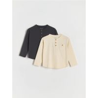 Set de 2 tricouri din bumbac, cu maneca lunga - gri-inchis
