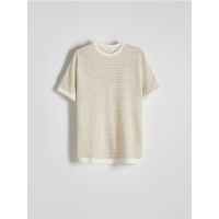 Tricou regular fit din material structurat - bej