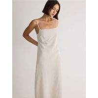 Rochie maxi cu continut ridicat de viscoza cu adaos de in - bej