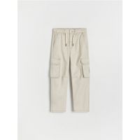 Pantaloni cargo cu cusaturi decorative - crem