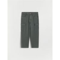 Pantaloni cargo din bumbac - verde-inchis