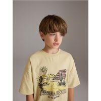 Tricou oversized cu imprimeu - crem