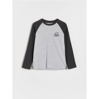Tricou cu maneca lunga si imprimeu - gri deschis