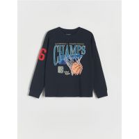 Tricou oversized cu maneca lunga - Albastru metalizat