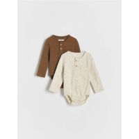 Set de 2 body-uri din material structurat - crem