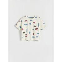 Tricou oversized cu imprimeu - crem