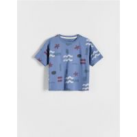 Tricou oversized cu imprimeu - albastru