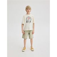 Tricou oversized cu imprimeu - crem