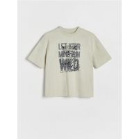 Tricou oversized cu imprimeu - verde-oliv deschis