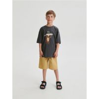 Tricou oversized cu imprimeu - gri-inchis