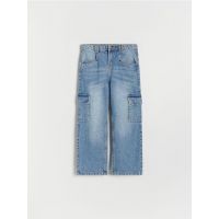 Blugi cargo wide leg - albastru