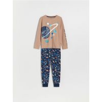 Set pijama din doua piese, cu imprimeu - bej