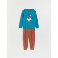 Set pijama din doua piese, cu imprimeu - turcoaz-inchis