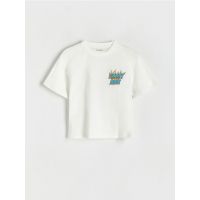 Tricou oversized cu imprimeu - crem