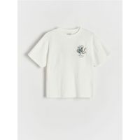 Tricou oversized cu imprimeu - crem