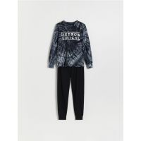 Set pijama din doua piese, cu imprimeu - negru