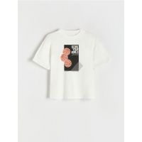 Tricou oversized cu imprimeu - crem