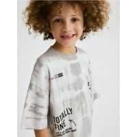 Tricou oversized cu imprimeu - gri deschis