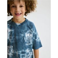 Tricou oversized cu imprimeu - Albastru metalizat