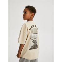 Tricou oversized cu imprimeu - bej