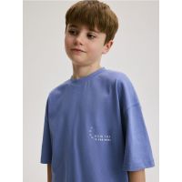 Tricou oversized cu imprimeu - albastru