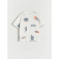 Tricou oversized cu imprimeu - crem