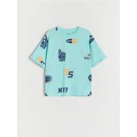 Tricou oversized cu imprimeu - acvamarin