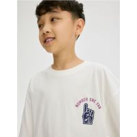 Tricou oversized cu imprimeu - crem