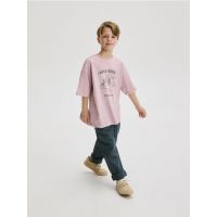 Tricou oversized cu imprimeu - violet-orhidee