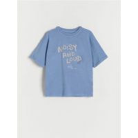 Tricou oversized cu imprimeu - albastru