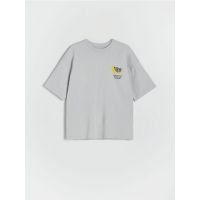 Tricou oversized cu imprimeu - gri deschis