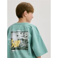 Tricou oversized cu imprimeu - verde-menta