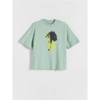 Tricou oversized cu imprimeu - verde-pal