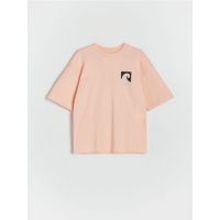 Tricou oversized cu imprimeu - roz-piersica