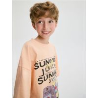 Tricou oversized cu imprimeu - roz-piersica