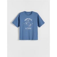 Tricou oversized cu imprimeu - albastru