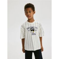 Tricou oversized cu imprimeu - crem