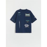 Tricou oversized cu imprimeu - Albastru metalizat