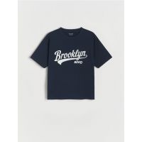 Tricou oversized, cu continut ridicat de bumbac - Albastru metalizat